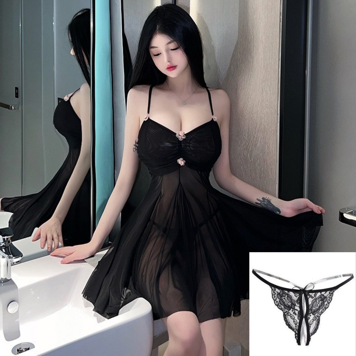 블랙 +006 블랙 가랑이 없는 속옷