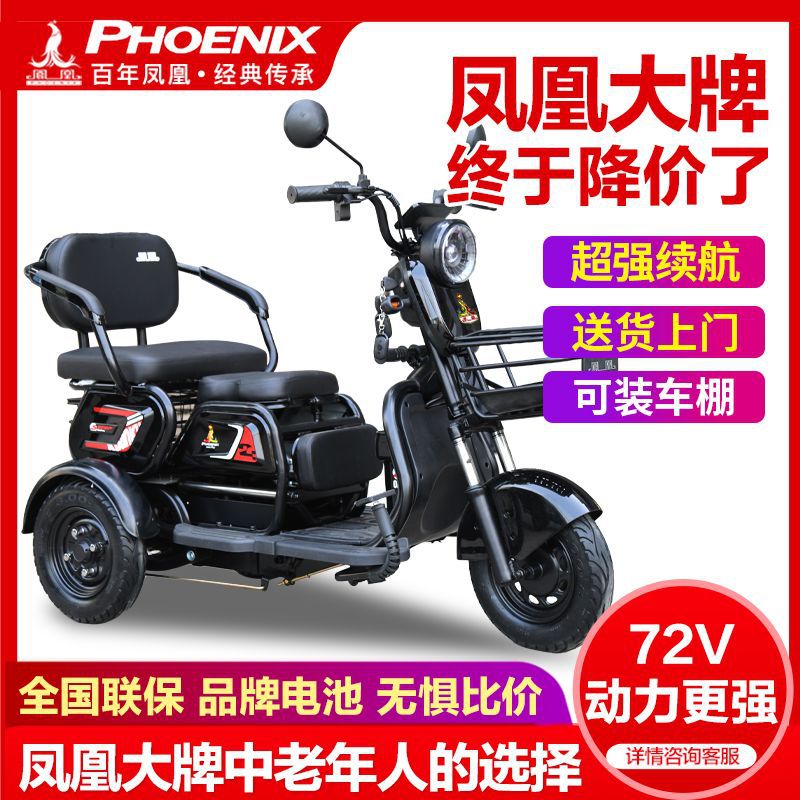 凤凰三轮电动车家用小型电瓶车老人老年代步车接送孩子电三轮新款