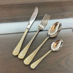 跨境宫廷风不锈钢餐具套装 精致花纹不锈钢牛排刀叉勺金色勺子