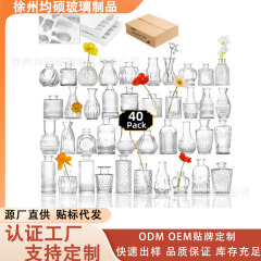 レトロ花瓶ガラス高級感ソフト装飾品透明小花瓶置物ins風高颜値セット卸売り