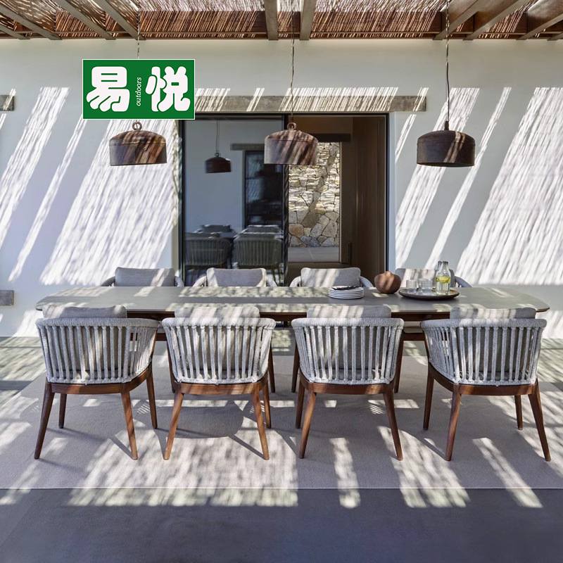 Mesa y silla de madera maciza al aire libre patio impermeable solar caña mesa y silla de caña balcón al aire libre mesa y silla de comedor de teca