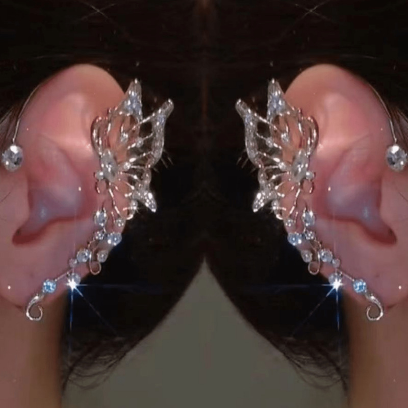 Tiktok's New Super Shiny Butterfly Fairy Ear Clips, Ultra-Fairy Niche Luxury Earrings, Hot-Selling Fashionable Non-Pierced Ear Clips