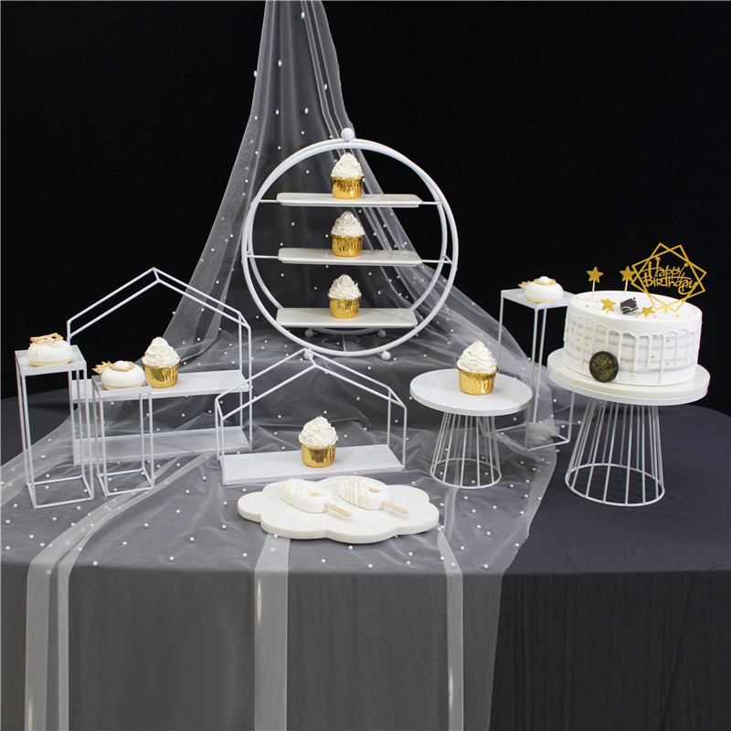 Estilo europeo blanco decoración de la mesa de postre soporte de exhibición de la torta de la boda estante merienda té de la tarde postre bandeja de pastelería image 19