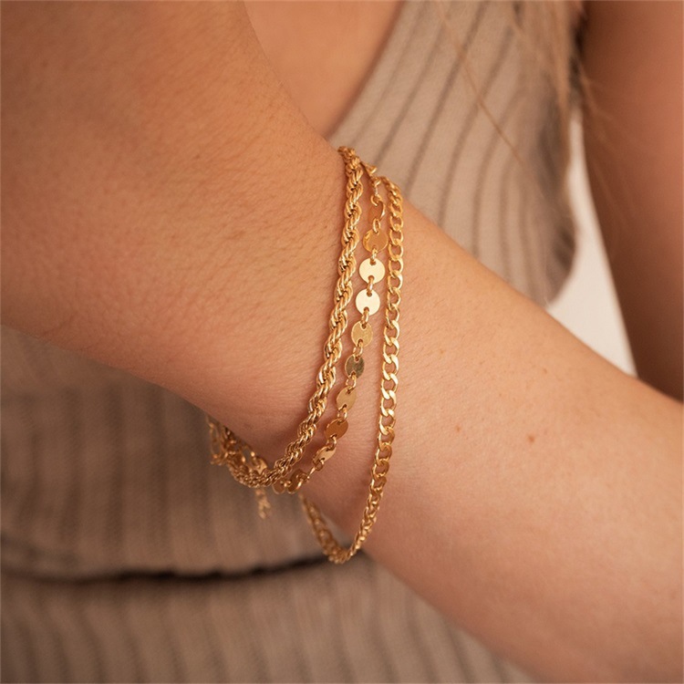 Bracelets Classification 304 Stainless Steel Chain Material Twisted Rope Chain Chain Type PVD Coated Real Gold Plated Spiral Stripe Stainless Steel Waterproof Non Tarnish Bracelets