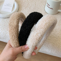 秋冬新款簡約慵懶風羊羔毛髮箍高級感寬邊高顱頂外出百搭少女頭飾