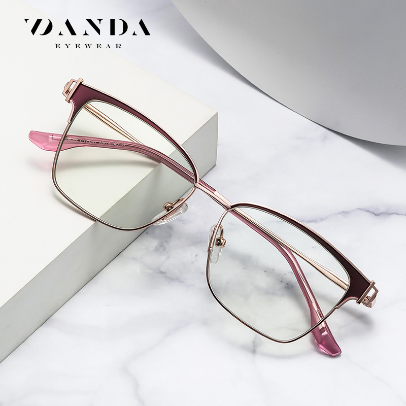 JS8612 bicolor elástico trabajo pierna anti-azul gafas de luz 2023 Nueva miopía marco de las mujeres de moda personalizada gafas lisas