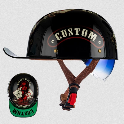 Half Helmet, Flip-Up Helmet, Men's and, Motosiklet kaskı (dəbilqə) - rw03s-black-witch-with-blue-lenses-m-size-53-54cm