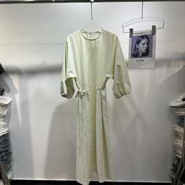 南油夏季欧洲站中腰套头修身中长裙挂脖拼接纯色气质通勤绿色服饰