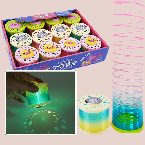 Manufacturer Cartoon Starlight Projection Rainbow Circle Spring Festival Hot Selling Children's Toy Spring Stacking Circle Luminous Elastic Circle