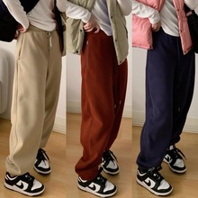 两侧拉链长裤女士24冬季素家加绒保暖宽松显瘦百搭休闲运动束脚裤