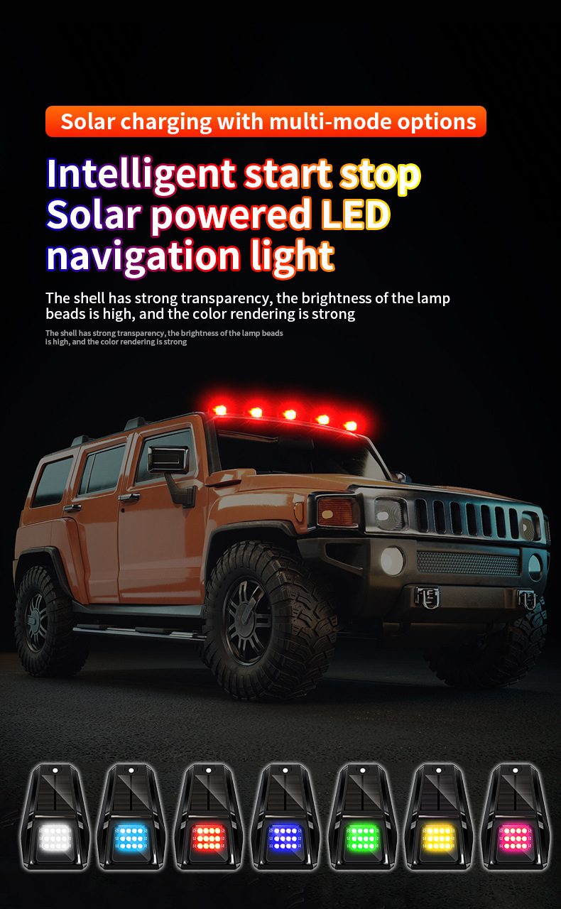 Off-Road Vehicle Suv Pickup Car Roof Led Solar Pilot Light Wiring-Free Modification Decorative Universal Warning Strobe Light