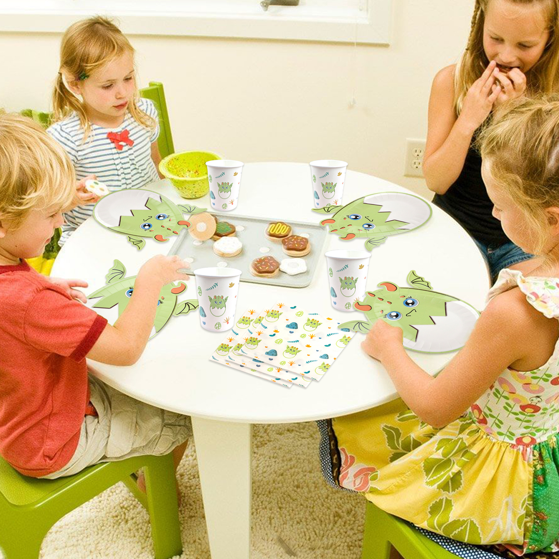 Dinosaur-Themed Disposable Party Tableware Set - Eco-Friendly Paper Plates, Cups & Napkins For Kids Birthday & Themed Events​_voghion.com