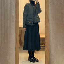 黑色秋冬新款加厚加绒高品质微胖大码显瘦垂感伞裙女半身裙A9012