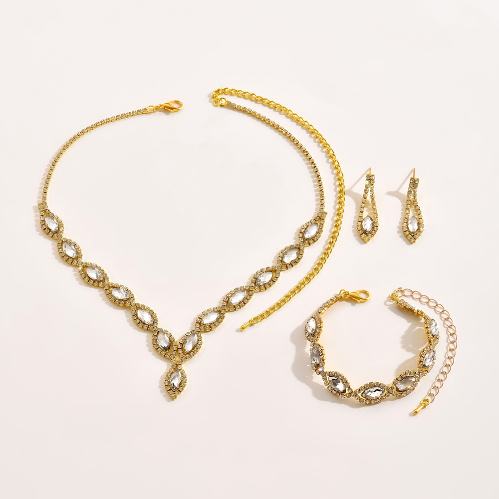 Designer Style Fashion Personality Wave Light Rhinestone Necklace Earrings Bracelet Bridal Se_voghion.com