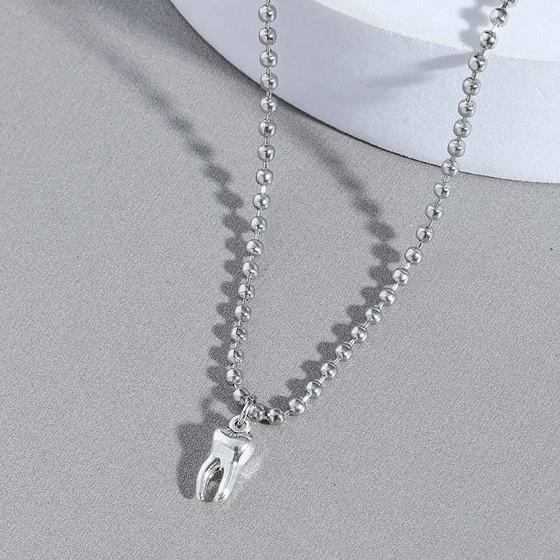 Hip Hop Stereo Teeth Pendant Ball Beads Menu0027s Necklace