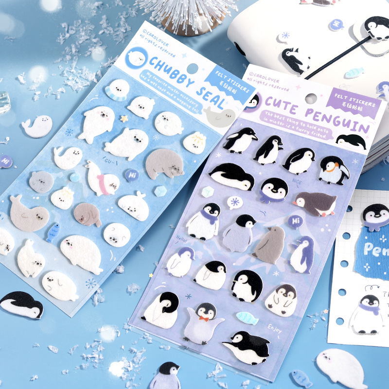 Letter Lover Felt Stickers Polar Letters Cute Seals Orca Snow Fox Arctic Museum Journal Decoration Stickers