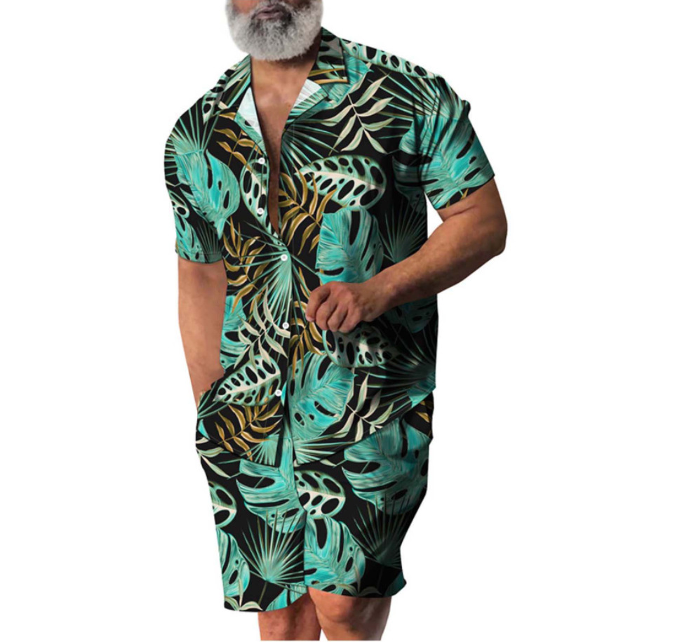 2025 transfronterizo Amazon AliExpress Europa y Estados Unidos hombres camisas casuales de manga corta pantalones cortos set