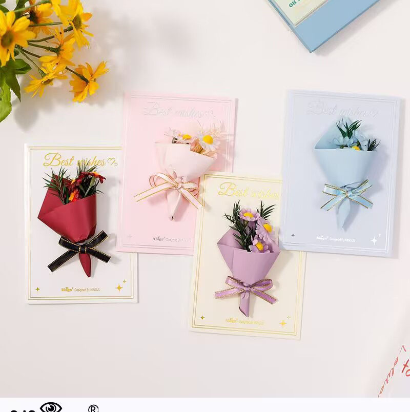 跨境干花满天星节日祝福贺卡教师节情人节礼物高级感花束贺卡留言