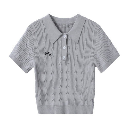 2025 summer new hot girl polo-neck sweater, women's niche design, short-sleeved T-shirt, casual temperament