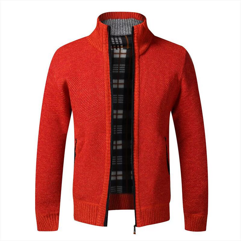 Autumn and Winter Sweater Men's Mid-length Zipper Knitwear fleece-lined Thickened Coat Cardigan Rib Long-sleeved Sweater Clothes