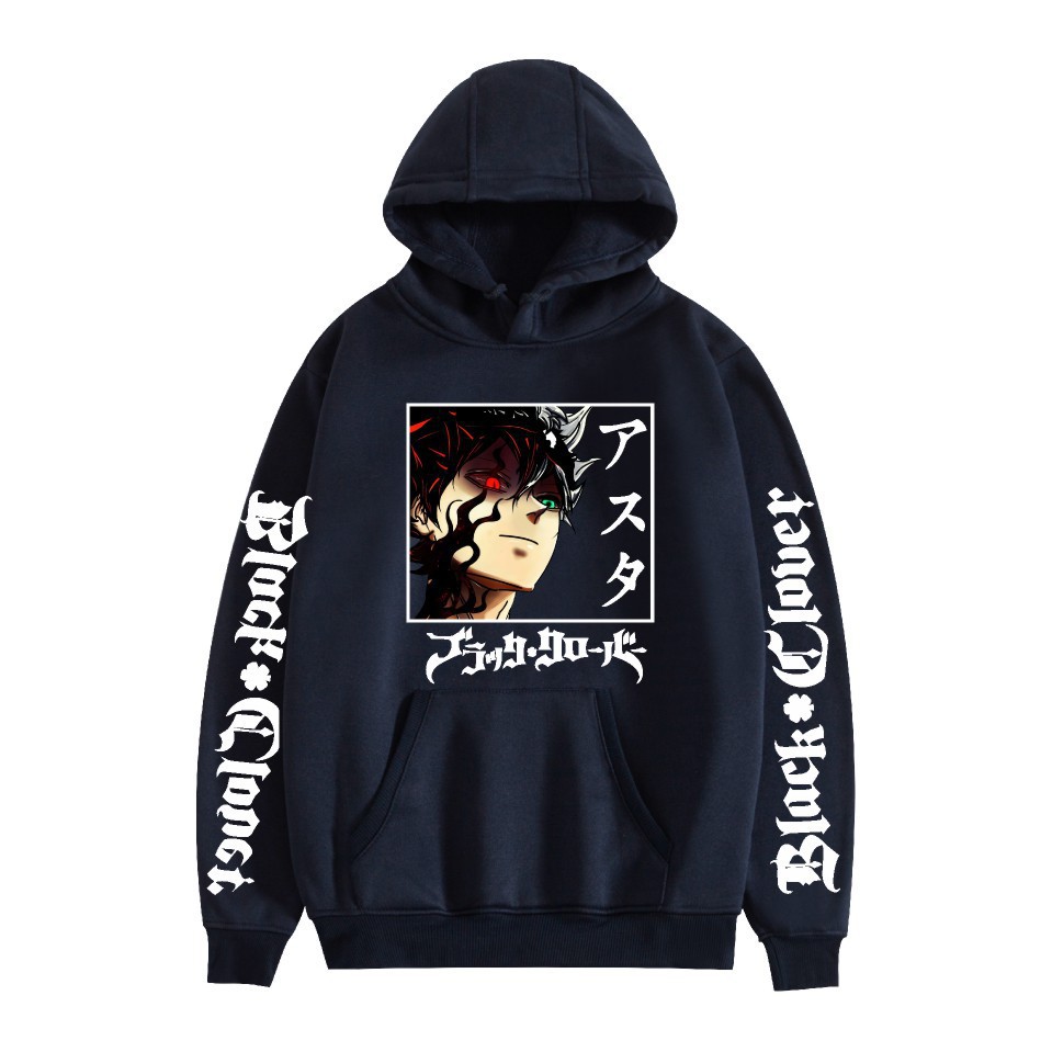 Nuevo estilo transfronterizo popular popular japonés riman black de cuatro hojas-Black Clover más suéter con capucha de terciopelo para mujer