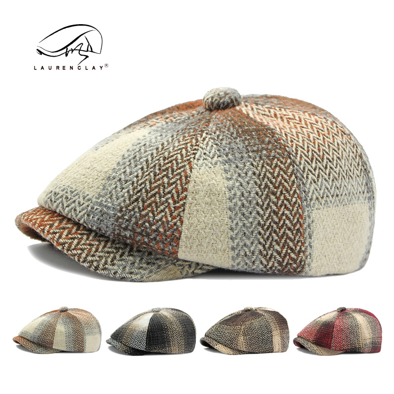 Unisex Primavera e Inverno Donna ottagono vintage lingua d'anatra Cappello da pittore basco scozzese Cappello da giornalaio Tendenza maschile_voghion.com