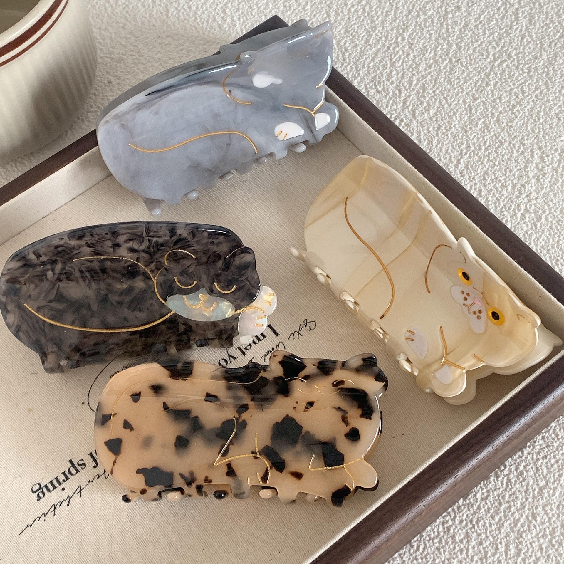 French niche acetate hairpin cute cat series hair grip short-haired cat Persian cat grip shark clip 2023 New