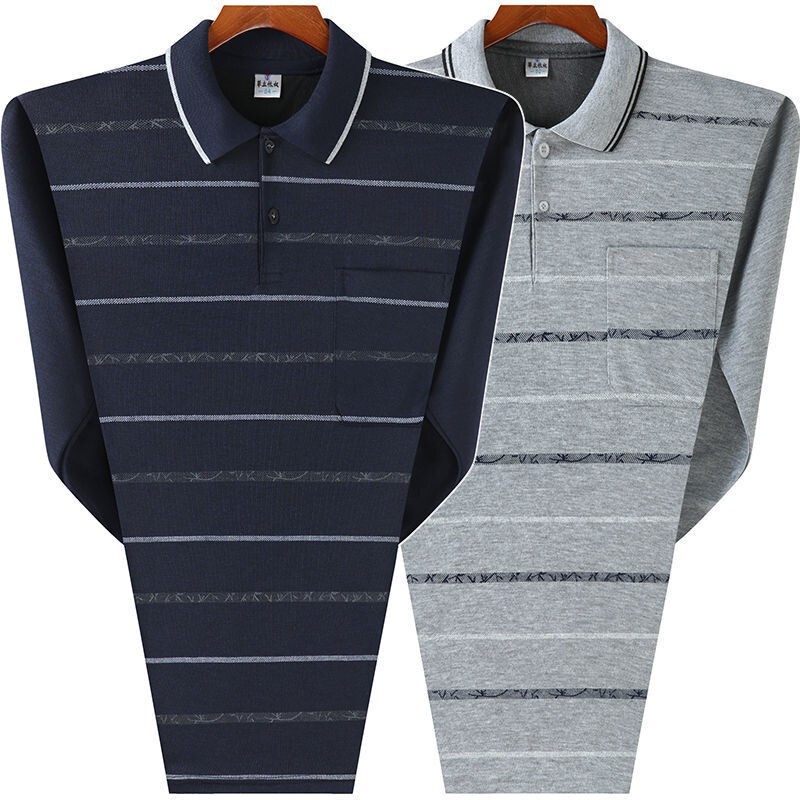 Dad's Polo Shirt Men's Middle-aged and Elderly Printed Thread T-Shirt Men's Spring Lapel Loose Top Dad's Polo Shirt Men's Middle-aged and Elderly Printed Thread T-Shirt Men's Spring Lapel Loose Top