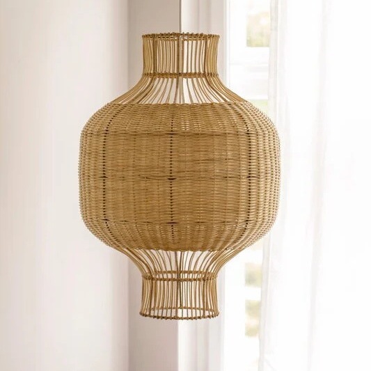 Lámpara colgante de ratán de oveja de madera comedor sala de estar lámparas dormitorio B & B pastoral retro estilo silencioso arte de ratán Pantalla de estilo nórdico