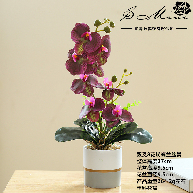 Flor artificial de dos tenedores de ocho cabezas Phalaenopsis bonsai flor artificial bonsai suministro directo de fábrica decoración del hogar entrega de una pieza image 8