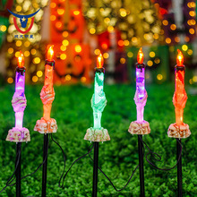 1拖5太阳能手骨蜡烛灯8功能万圣节装饰灯庭院草坪骨架蜡烛地插灯