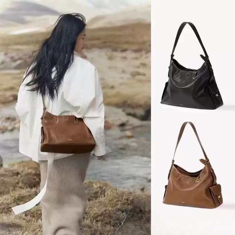 Songshanxia Youxunji Series Hobo Bag, Vegetable-Tanned Leather, Large Capacity, Single Shoulder, Crossbody, Handbag for Women Songshanxia Youxunji Series Hobo Bag, Vegetable-Tanned Leather, Large Capacity, Single Shoulder, Crossbody, Handbag for Women