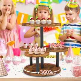 木质甜品架新年派对纸杯蛋糕水果零食托盘可旋转蛋糕展示架置物架