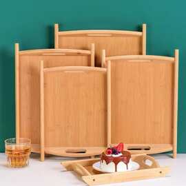 家用长方形竹木食品托盘茶杯茶壶木质把手托盘中式糕点餐盘