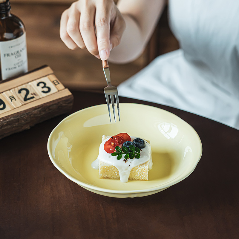 Platos de color crema de alta gama, vajilla de cerámica de estilo vintage, cuencos, platos, cuencos para fideos, cuencos grandes