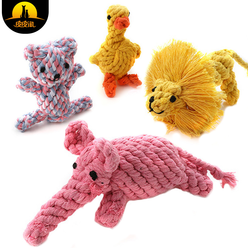 Juguete de perro de cuerda de algodón al por mayor de cuero Taobao animal en forma de nudo de juguete tejido hueso resistente a la mordedura de perro de juguete