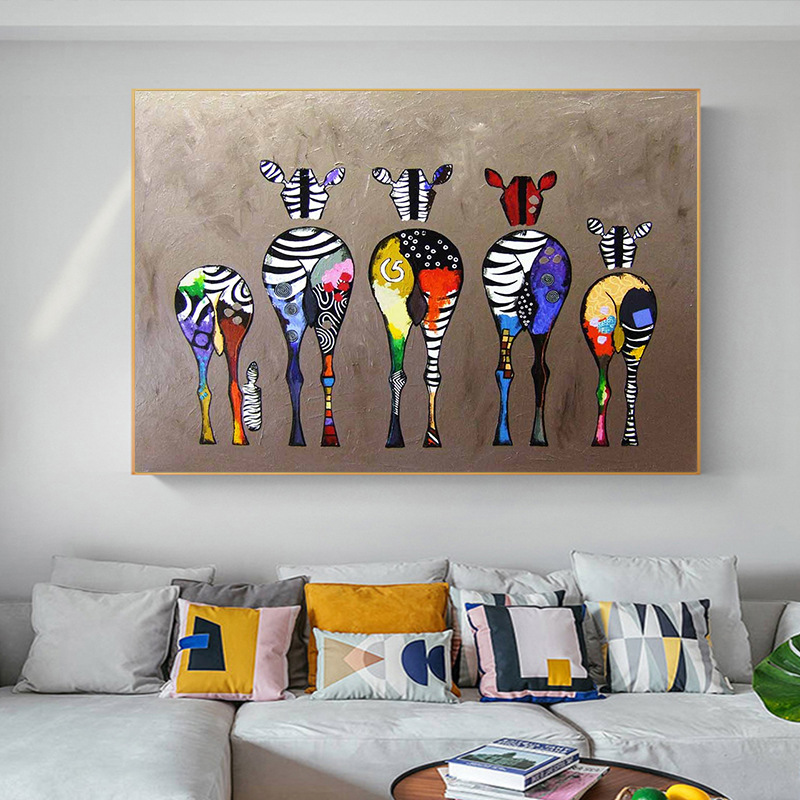 Foreign trade popular modern art color zebra canvas painting living room bedroom mural HD spray painting decorative painting core