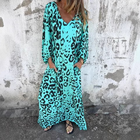 Euramerican Cross-border Women's Summer Dress Spring and Summer New Arrival V-neck Fashion Vacation Leopard Print Dress