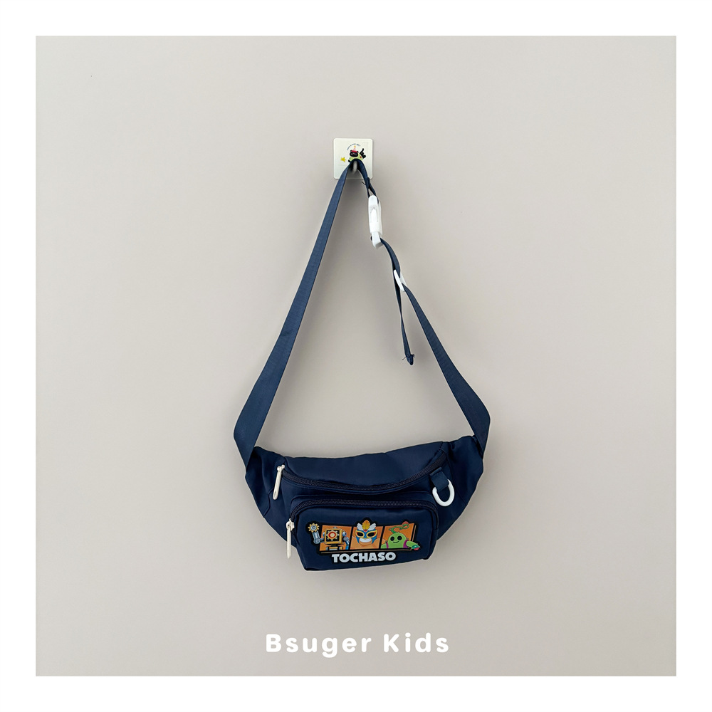 Simple solid color children's chest bag with cartoon character print, suitable for boys and girls, outdoor cycling waist bag, portable coin purse, crossbody bag