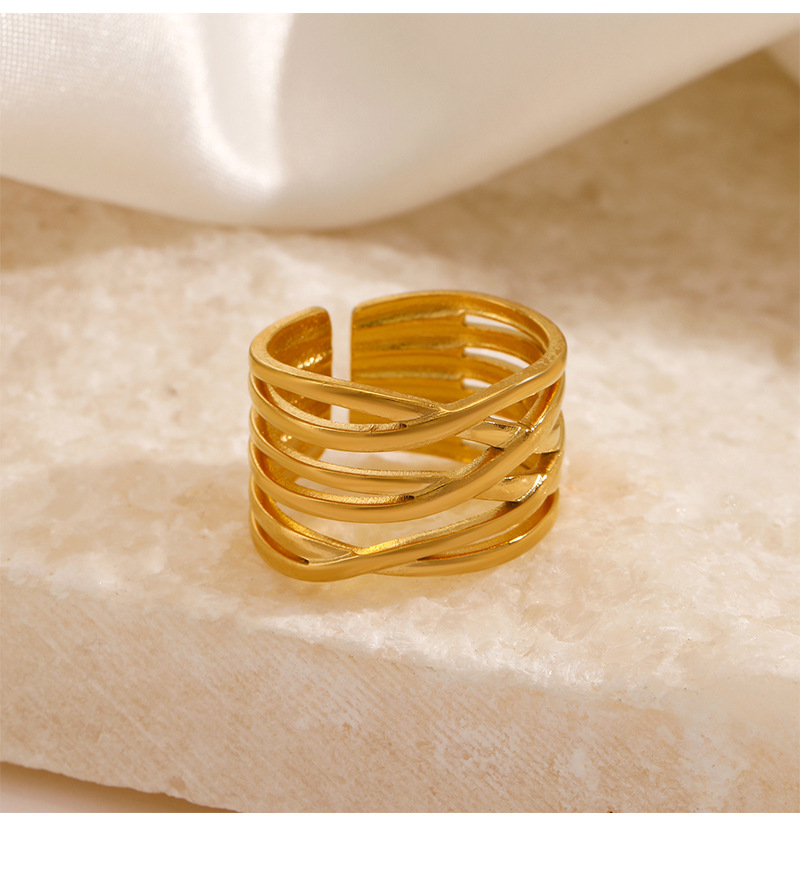 304 Stainless Steel Material Solid Color Pattern Women'S Gender PVD Coated 18K Gold Plated Solid Color 304 Stainless Steel Classic Style Waterproof Non Tarnish Open Ring