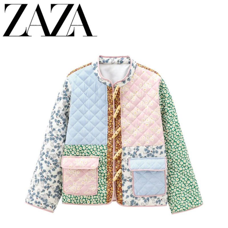 Zaza Self-Made European and American Style Wholesale Women's Clothing, Fashionable Versatile Casual Design Patchwork Cotton Jacket