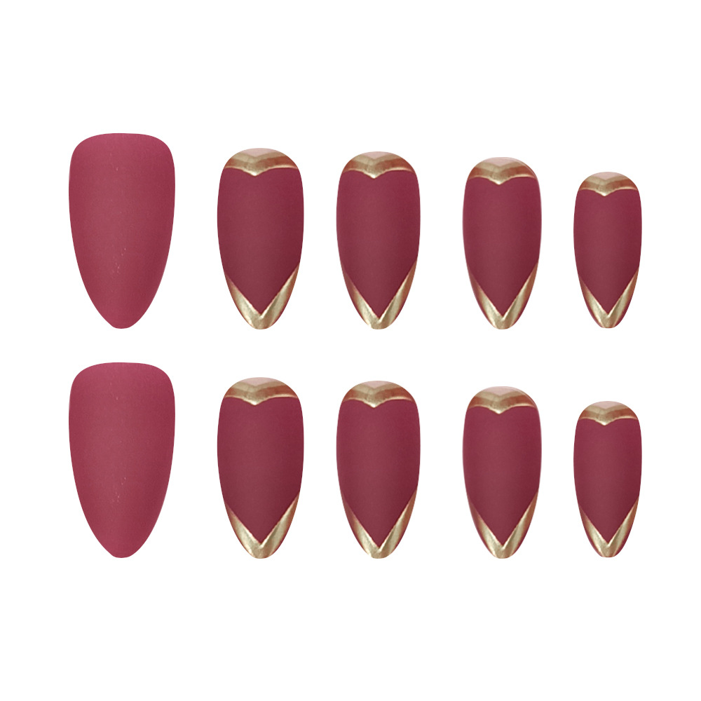 Comercio exterior 3D líneas tridimensionales LIPJIN Uña de color rojo vino francés Uña de uñas 24 piezas Uñas falsas Europa y América al por mayor