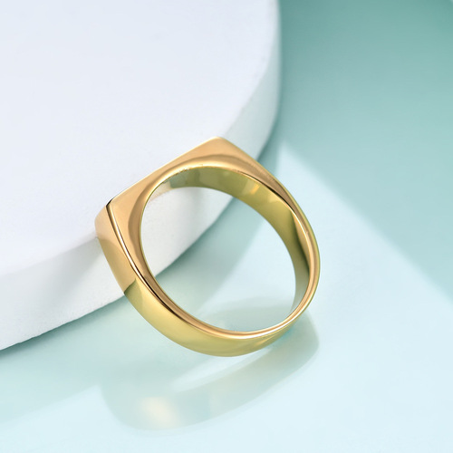Korean version of ins new internet celebrity same style fashionable simple versatile temperament small long 18K gold flat stainless steel ring