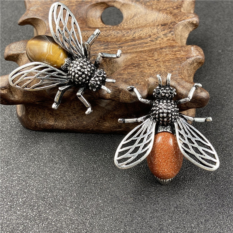 20g Weight Agate Material Polishing Design White, Purple, Blue, Gold Color Little Bee Inlaid Gemstone Necklace Brooch Accessories Corsage 16