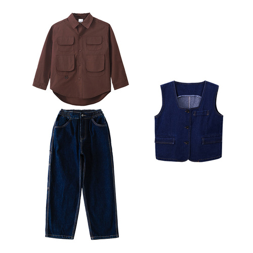 Girls' Jazz Dance Costume Cool Japanese Street Dance Performance Suit Set Children's Hip-Hop Hiphop Fashion Runway Stage Trendy