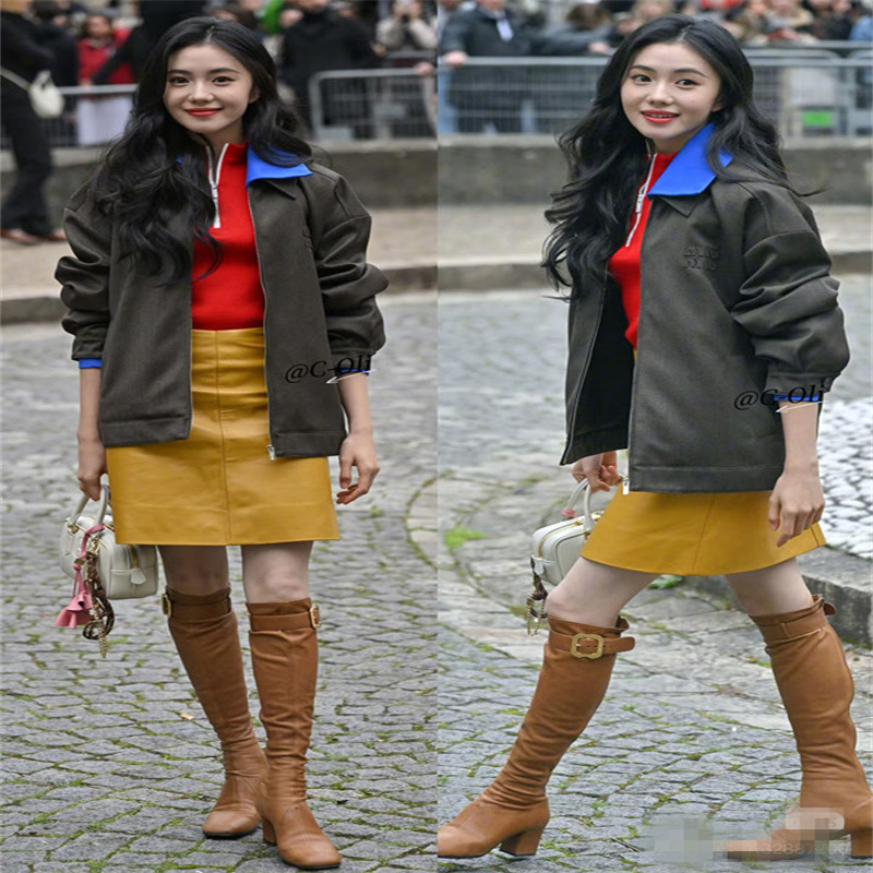 Miu Brand Same Style 2025 Miu Side Zipper Runway Style Slim Boots with Belt Buckle, Chunky Heel, Pleated High Tube Long Boots Miu Brand Same Style 2025 Miu Side Zipper Runway Style Slim Boots with Belt Buckle, Chunky Heel, Pleated High Tube Long Boots