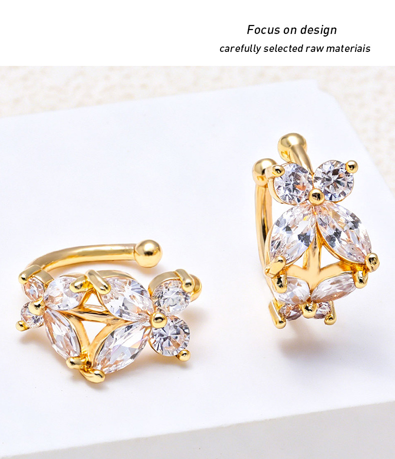 Butterfly Zircon Clip Earrings C Shaped Elegant Ear Cuff Gold_voghion.com