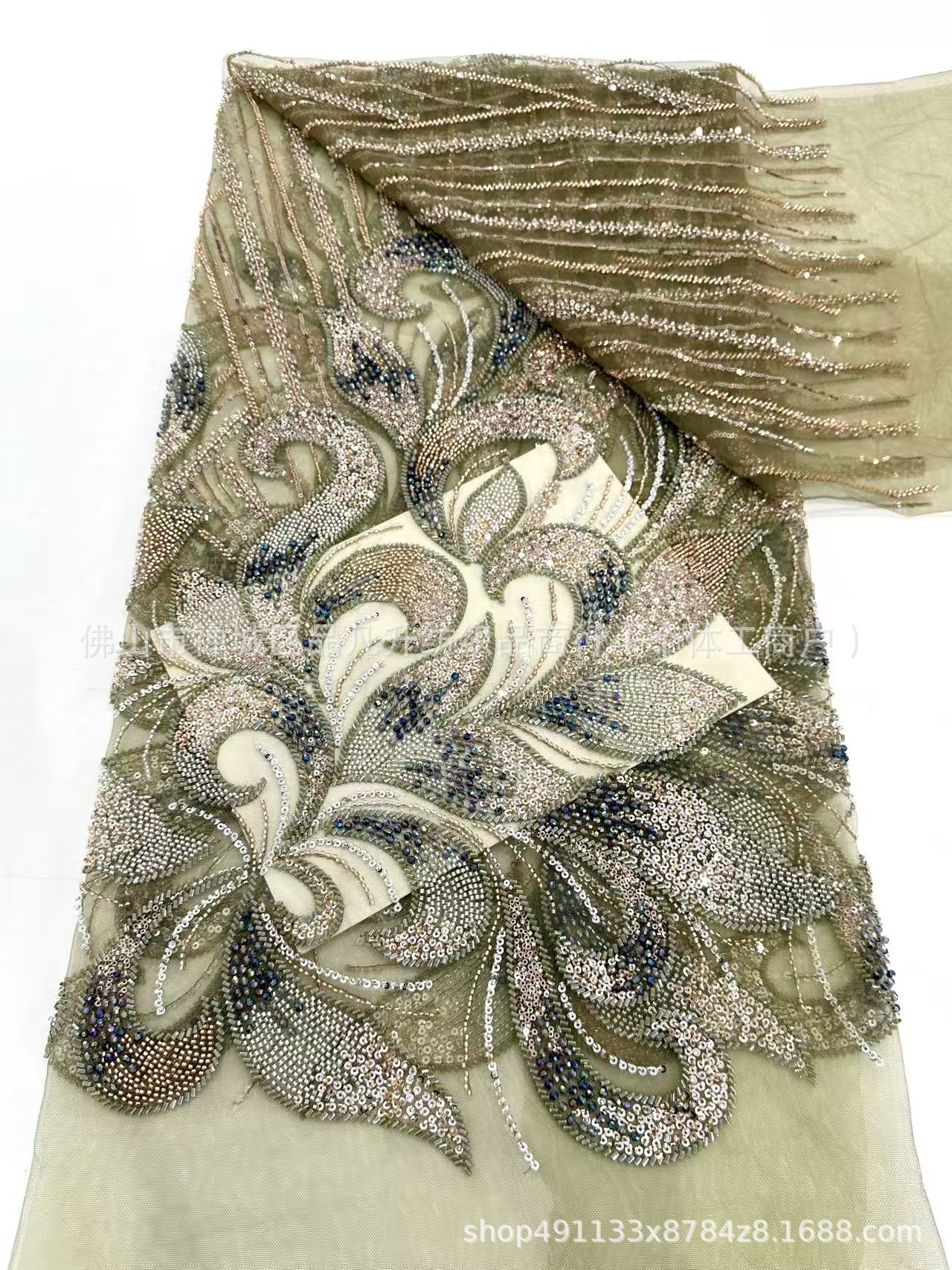Tejido bordado tridimensional, cuentas bordadas, tejido bordado, tejido bordado, vestido de boda europeo y americano, cena de moda, tela de vestido