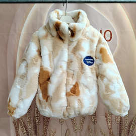 女童2024新款冬装外套男童仿皮加厚棉衣宝宝儿童可爱毛毛衣保暖