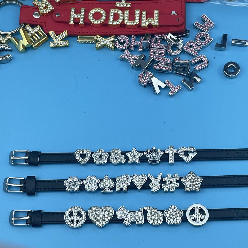 【8mm帯花型】合金にドリル文字ビーズdiyブレスレットペット首輪アクセサリー